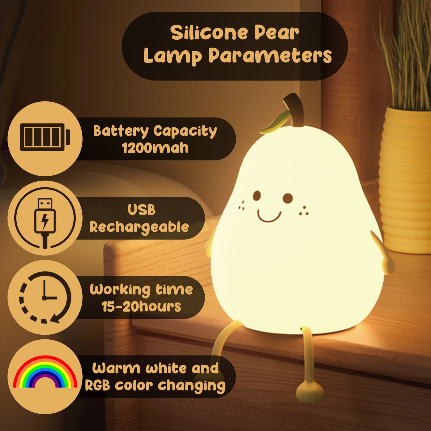 Cute LED Pear Night Light – Soft & Cozy Glow