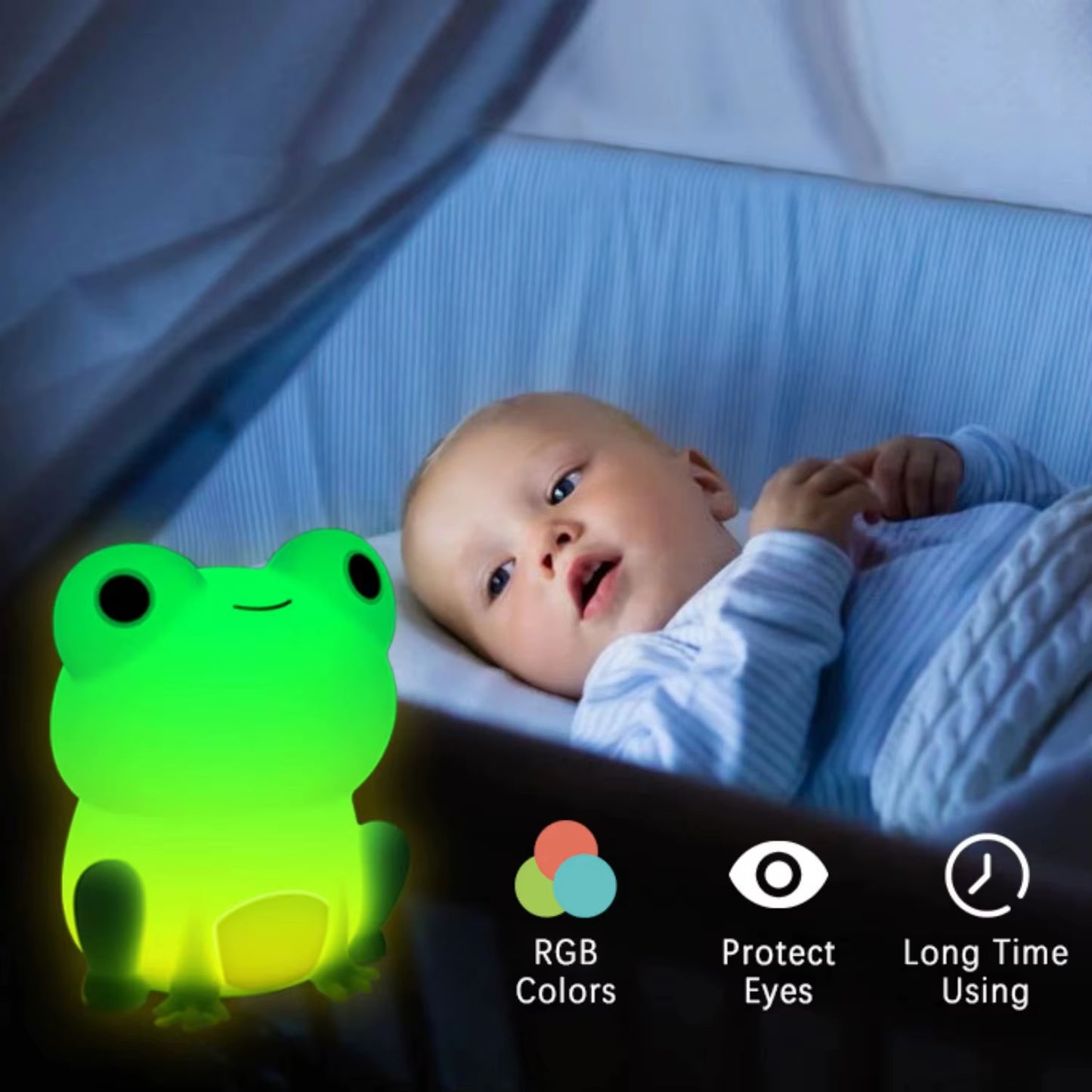 Cute, Dimmable, and Practical Silicone Frog LED Night Light with Sensor and Timer - USB Rechargeable - Ideal for Children'S Baby