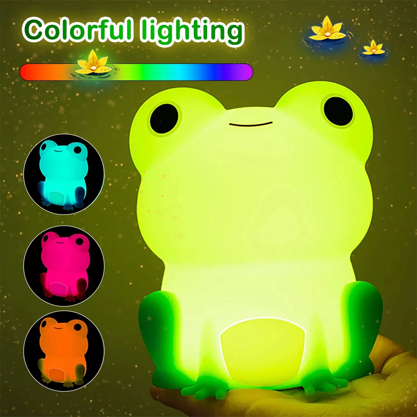 Cute, Dimmable, and Practical Silicone Frog LED Night Light with Sensor and Timer - USB Rechargeable - Ideal for Children'S Baby